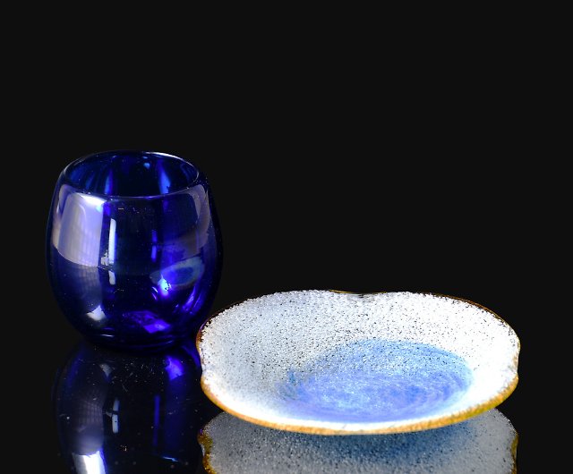 琉球ガラス　樽グラス+泡皿セット　沖縄産_日本