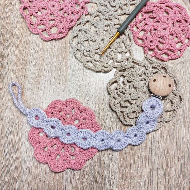 Lavender circle pacifier chain-wooden pacifier clip-27cm - ขวดนม/จุกนม - ผ้าฝ้าย/ผ้าลินิน หลากหลายสี