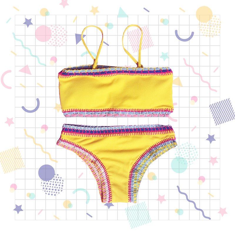 Crochet Yellow bikini - 女泳衣/比基尼 - 棉．麻 黃色
