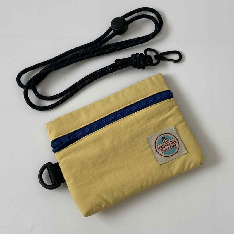 Underline Yellow Nylon Flip Pocket with Strap/ Wallet / Coin Purses - 錢包/皮夾/長短夾 - 棉．麻 黃色