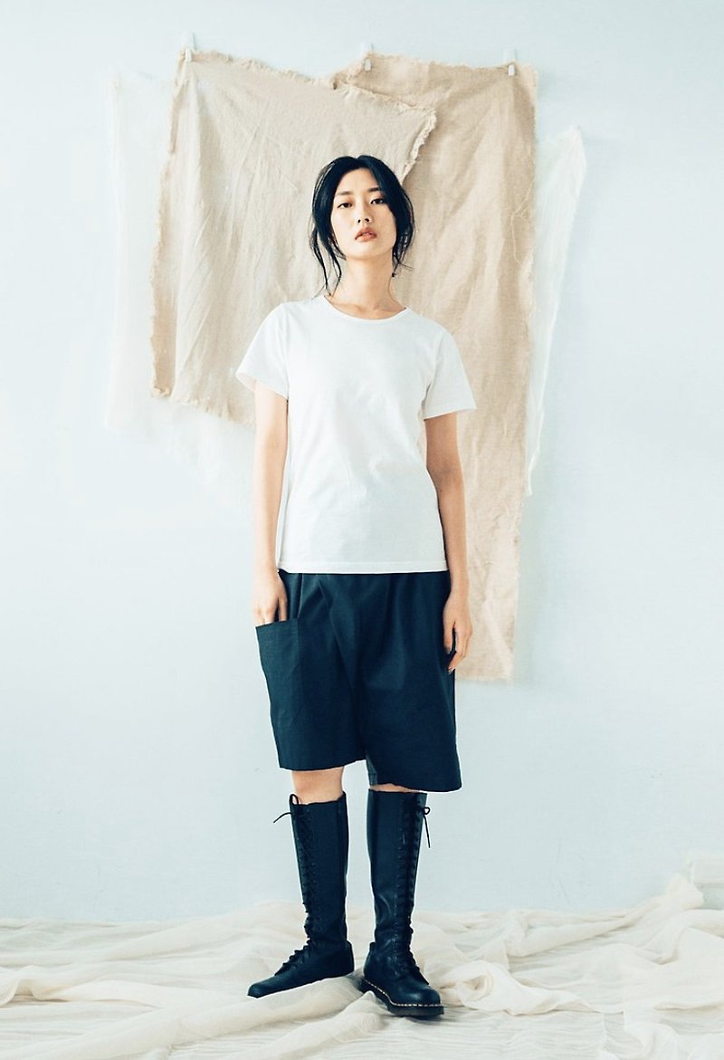 Spliced ​​Reversible Shorts (Black/Grey) Organic Cotton & Recycle - กางเกงขายาว - ผ้าฝ้าย/ผ้าลินิน สีดำ