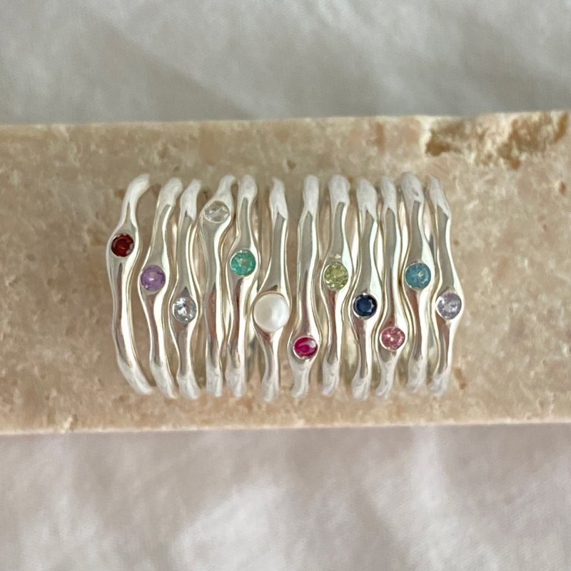 純銀 925 I Zeta 誕生石戒指 - 戒指 - 純銀 