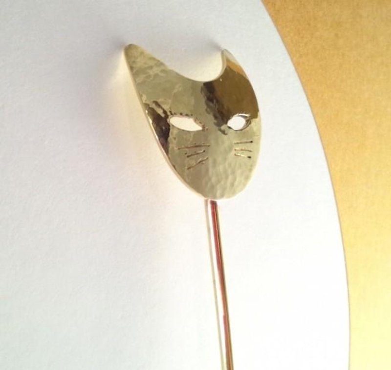 Cat forged brass hairpin - Hair Accessories - Other Metals Gold