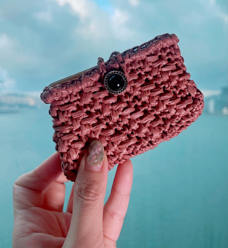 拉菲草幸運草小錢包 卡包 名片套 card case - 錢包/皮夾/長短夾 - 棉．麻 咖啡色