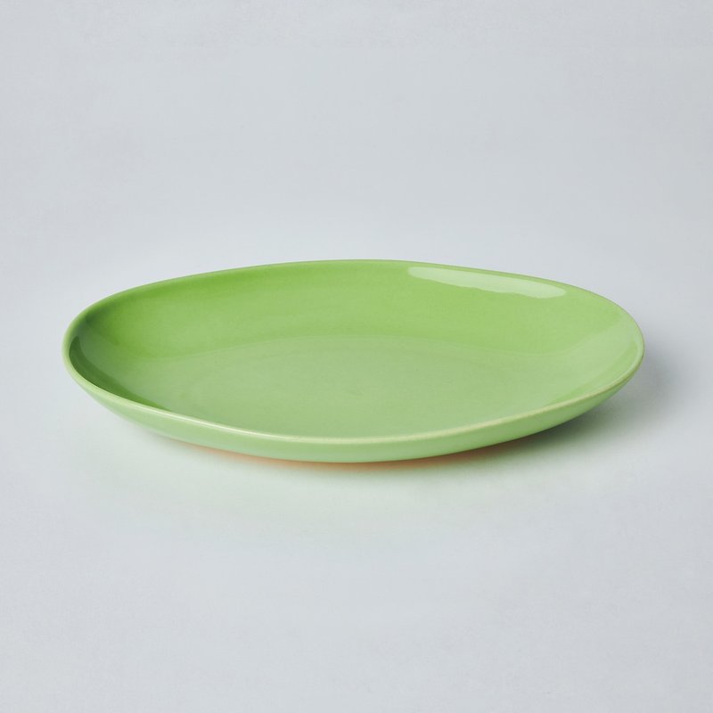 陶 盤子/餐盤/盤架 綠色 - KOGA 許家陶器品 陶質六角腰子盤 (丹青)