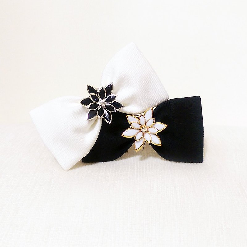 Ella Wang Design Bowtie Pet Bowknot Bow and Cattle Plain Black and White Stereo Flower Elegant - Collars & Leashes - Cotton & Hemp Transparent