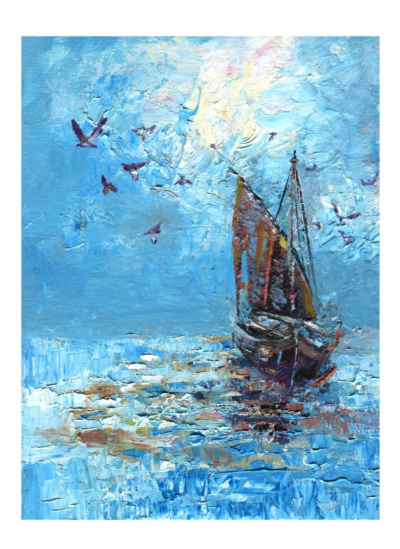 Boat, Oil Painting, Marine, Original Art, Impasto, Wall Art Canvas - Wall Décor - Other Materials 