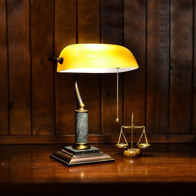 銅/黃銅 燈具/燈飾 - 【送】LED燈泡 | 經典全銅大理石座黃色銀行桌燈