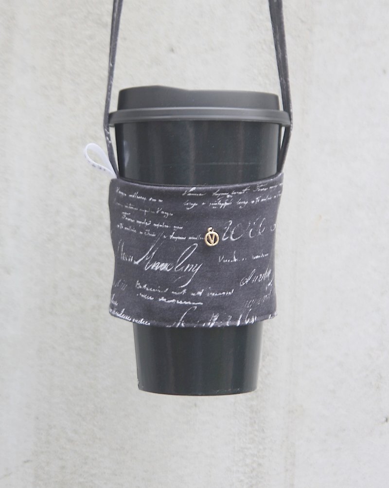 Writing Quiet Environmental Protection Bag Cup Set Handmade Beverage Bag Customize Your English Tag - Beverage Holders & Bags - Cotton & Hemp Gray