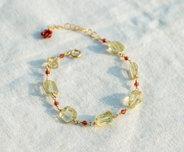 Lemon Quartz Tumble 14KGF Bracelet 【Carnelian Cherry】 Korean