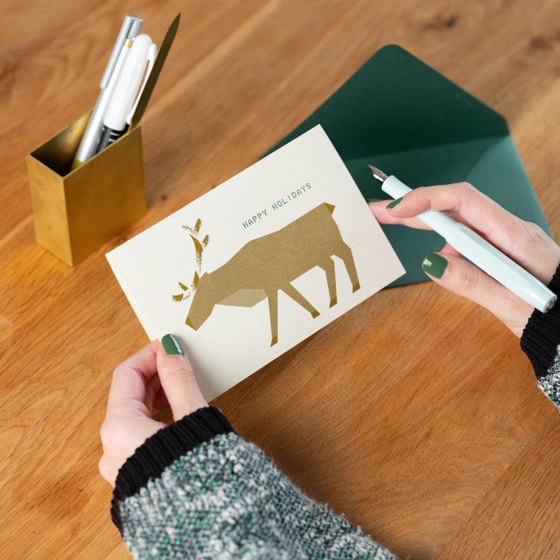 Folded Christmas Card | All Is Calm: Reindeer | HAPPY HOLIDAYS - การ์ด/โปสการ์ด - กระดาษ สีทอง