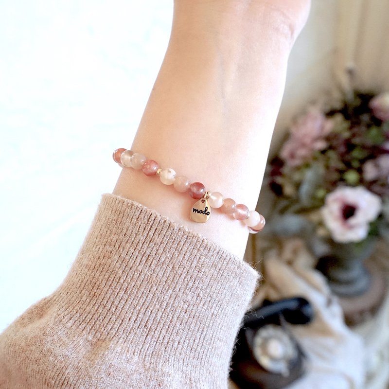 llSunset falling flowersll American 14kgf natural stone bracelet-Southern red agate sun Stone cherry blossom agate - สร้อยข้อมือ - หยก หลากหลายสี