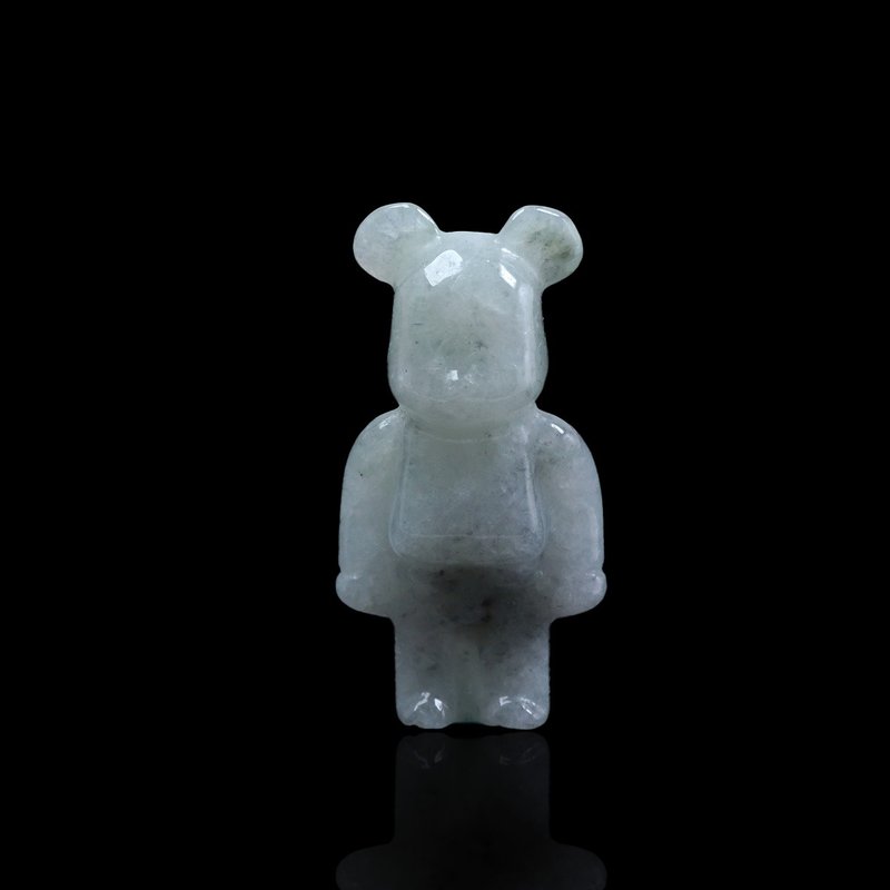 [Xiongxiong Jade See You] Ice-type floating black chicken jade bear ornament | Natural Burmese jade A-grade | Gift - อื่นๆ - หยก ขาว