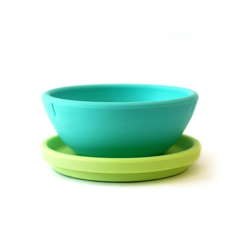 【美國GoSili/Silikids 鉑金矽膠】兩件式矽膠碗 - 寶寶/兒童餐具/餐盤 - 矽膠 綠色