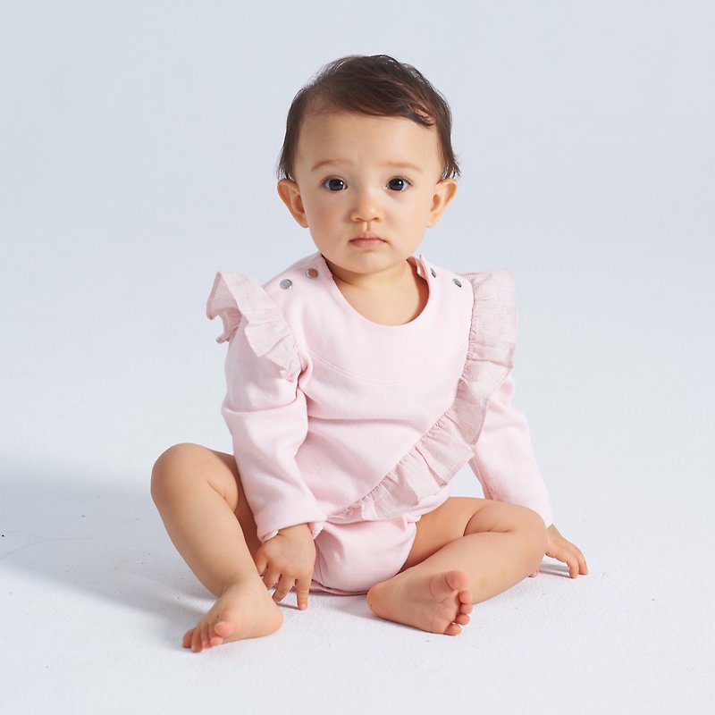 花飛蝶舞包屁衣(水藍/粉紅) - 嬰兒連身衣/包被/包巾 - 棉．麻 粉紅色
