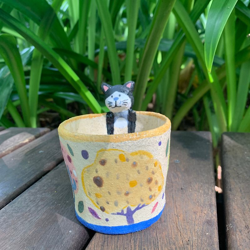 A Lu-Cat pottery cup/hand-made hand-painted sand clay clay imported from the United States only this one - Pottery & Ceramics - Pottery Multicolor
