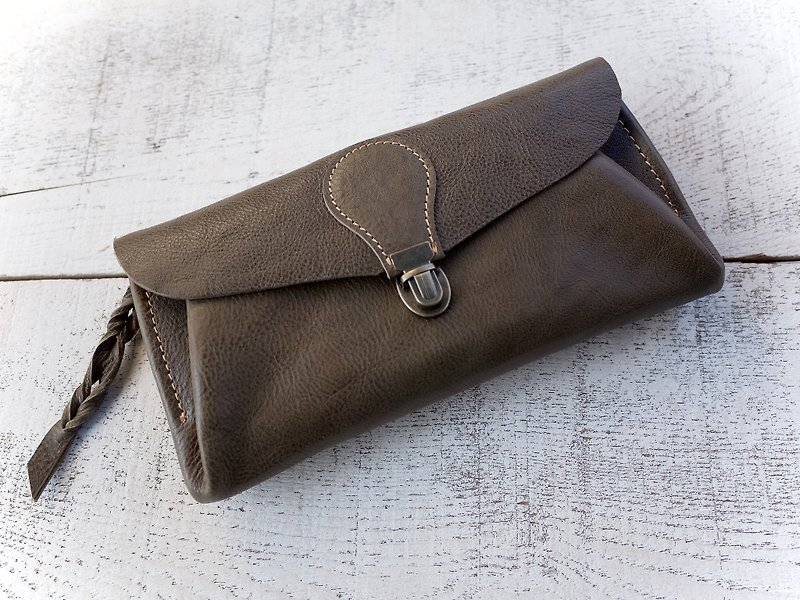 Genuine leather wallet "series-envelope"Khaki - กระเป๋าสตางค์ - หนังแท้ สีกากี