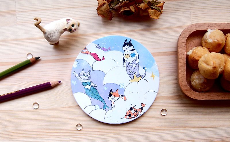 Unicorn Cat Cats Mermaid Create Adam Coaster (Coaster*1+ Postcard*1 / Group) - Coasters - Porcelain Pink