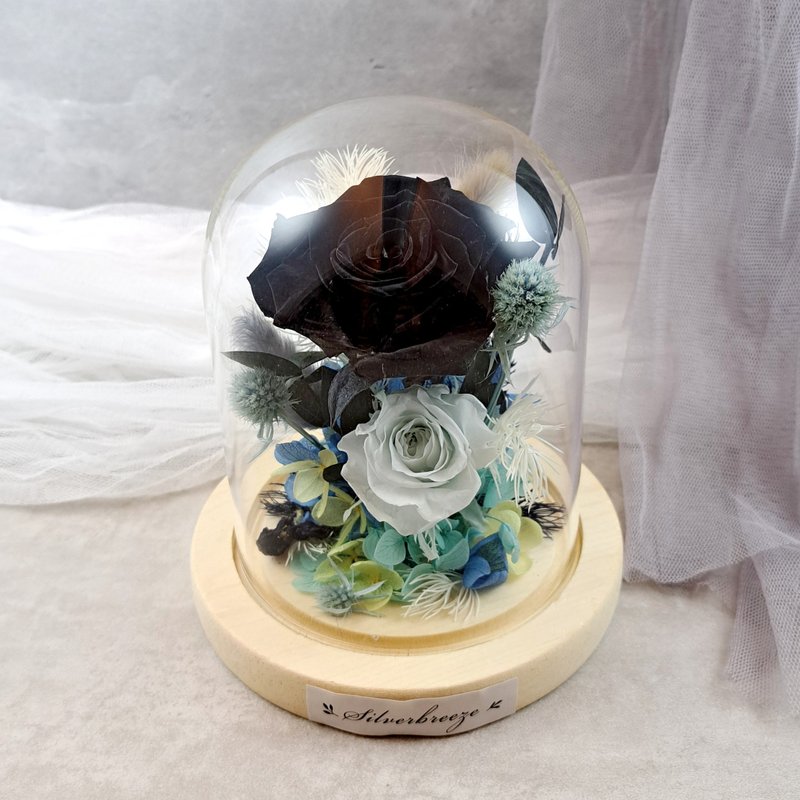 Preserved Flower Glass Cover Birthday Gift Mother's Day Black Rose Valentine's Day Gift PF048 - ช่อดอกไม้แห้ง - พืช/ดอกไม้ สีดำ