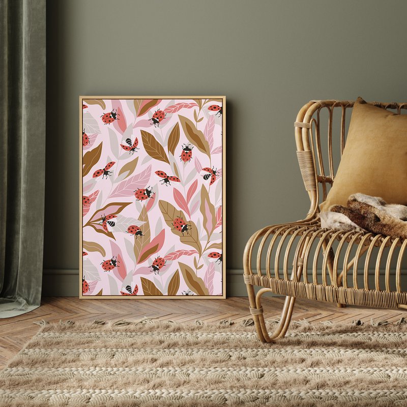瓢蟲嬉遊記 - 臥房掛畫/瓢蟲/插畫/春天畫作/複製畫/角落空間 - 海報/掛畫/掛布 - 其他材質 多色