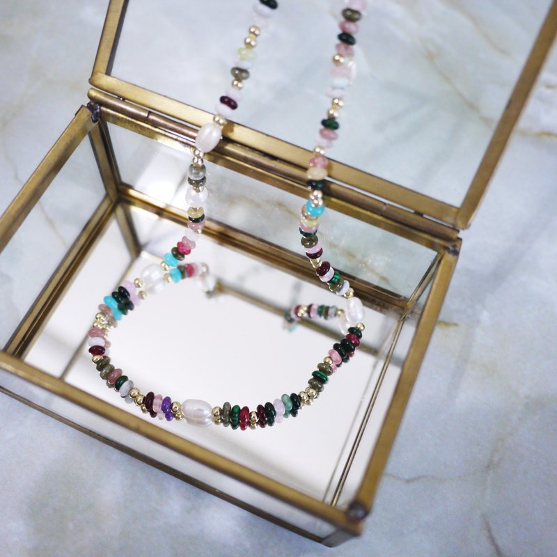 彩虹糖天然石珍珠 項鍊 - 項鍊 - 寶石 銀色