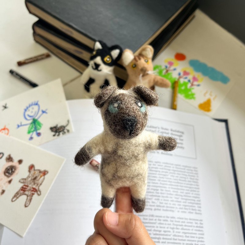 Wool felt finger puppet - Siamese cat - ของเล่นเด็ก - ขนแกะ 