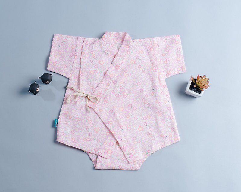 日式甚平紗布衣-花17  手作 甚平 嬰兒 - 嬰兒連身衣/包被/包巾 - 棉．麻 粉紅色