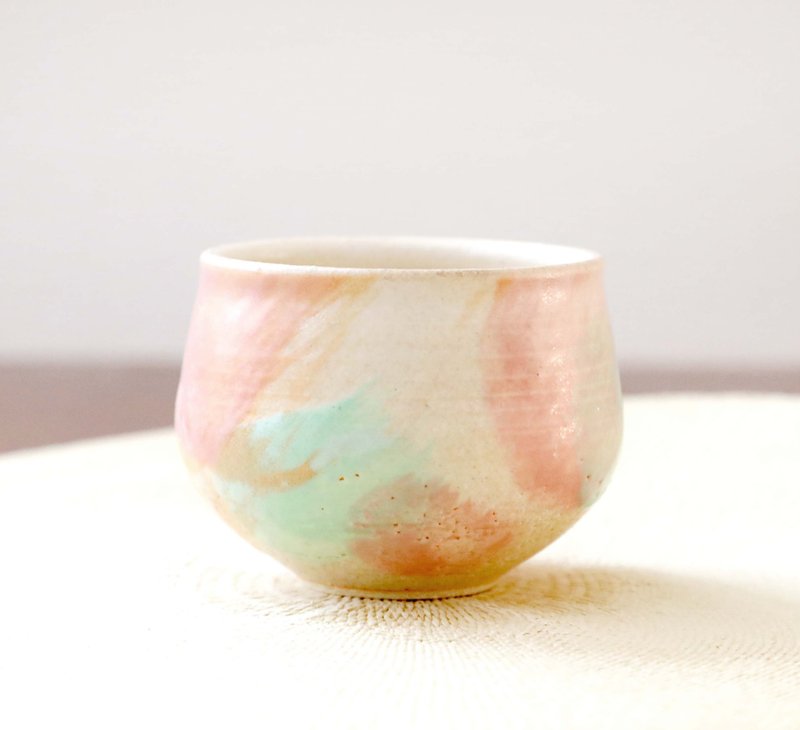 Color makeup: Spring-colored brush strokes and a rustic clay teacup 1 - Bowls - Pottery Pink