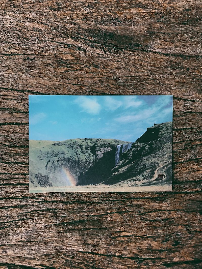 Scenery of the world. Iceland's Double Rainbow Waterfall Photography Postcard Green Island - การ์ด/โปสการ์ด - กระดาษ 