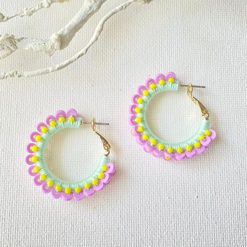 Dot Hoop Earrings Clip-On[Purple] - ต่างหู - ผ้าฝ้าย/ผ้าลินิน หลากหลายสี