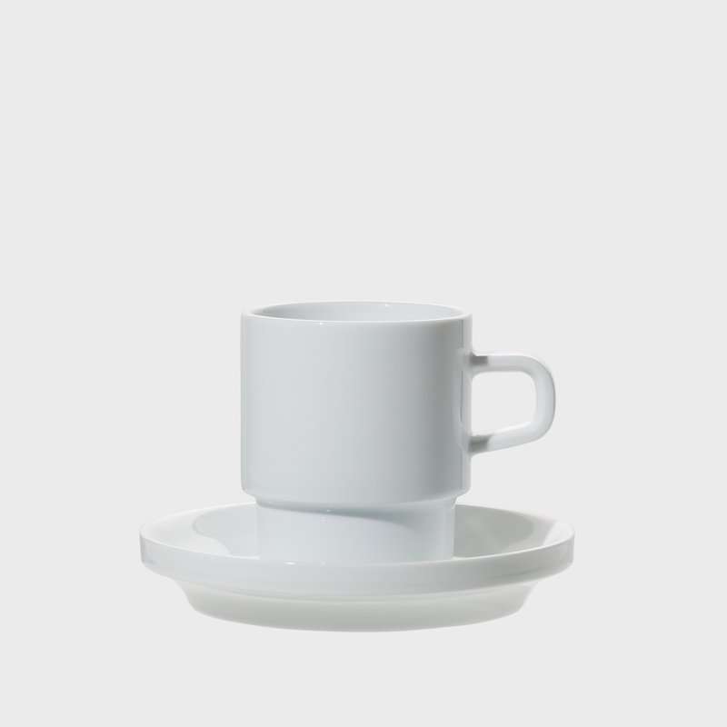 Flat White Cup and Saucer  190ml, 6oz - 咖啡杯/馬克杯 - 陶 白色