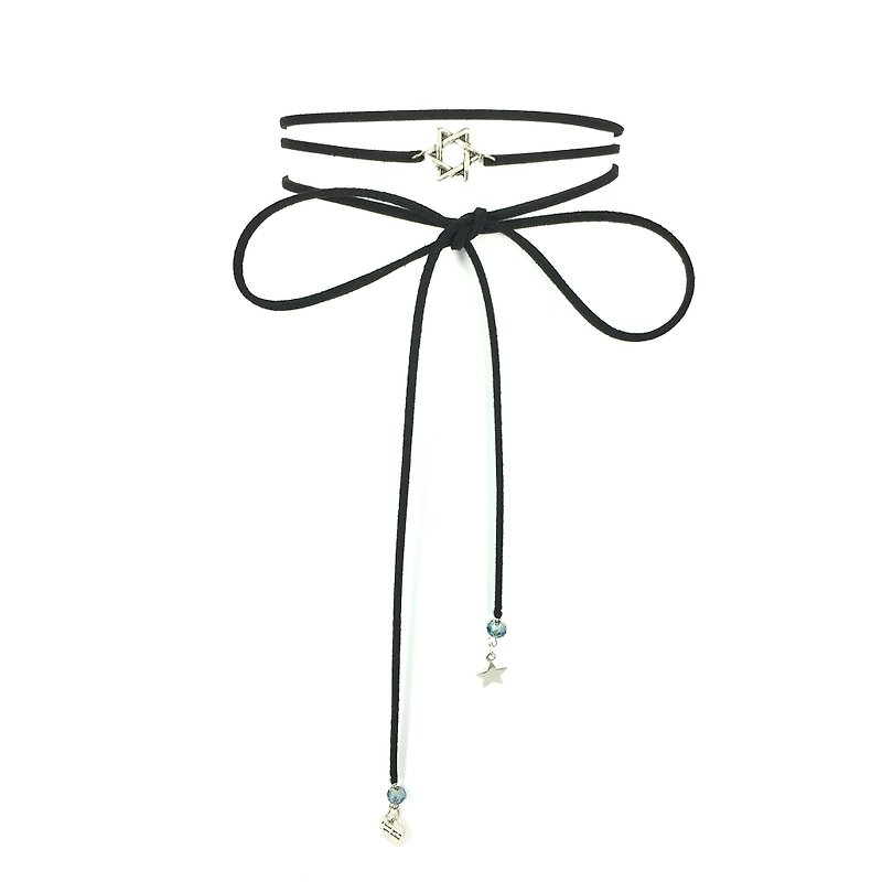 Silver Star Rope Necklace - สร้อยคอ - หนังแท้ สีดำ