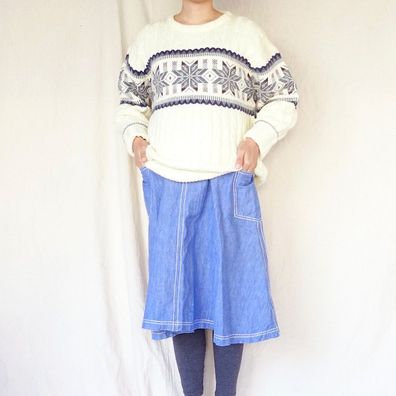 BajuTua / Vintage / 70年代台湾冬のスノーフレーク白セーター - ニット・セーター メンズ - ポリエステル ホワイト