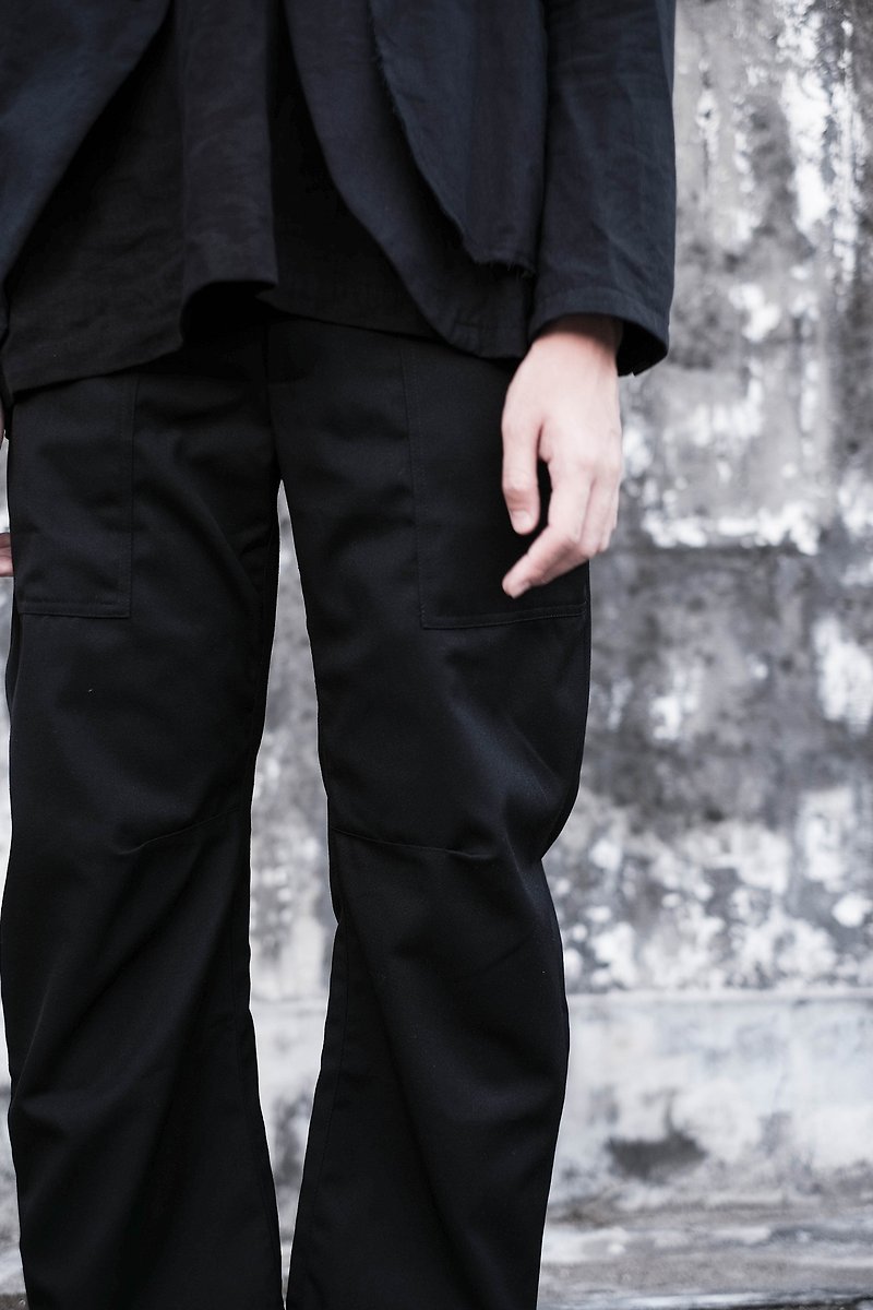 WIDE PANTS TURN - กางเกงขายาว - ผ้าฝ้าย/ผ้าลินิน สีดำ