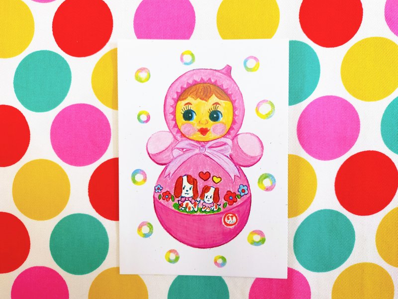 Showa toy series hand-painted postcard-music bell tumbler doll - การ์ด/โปสการ์ด - กระดาษ 