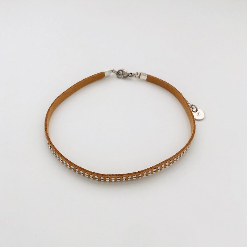 Khaki Fine Suede Stud Necklace - Necklaces - Faux Leather Brown