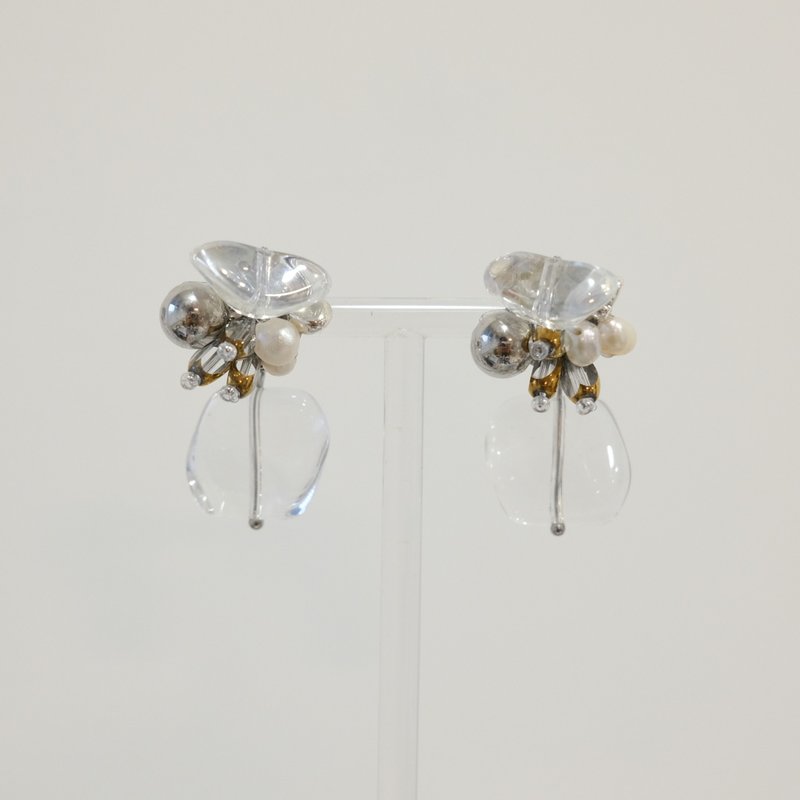 2WAY 不規則透明水窪耳環 925銀針/耳夾 - 耳環/耳夾 - 玻璃 銀色