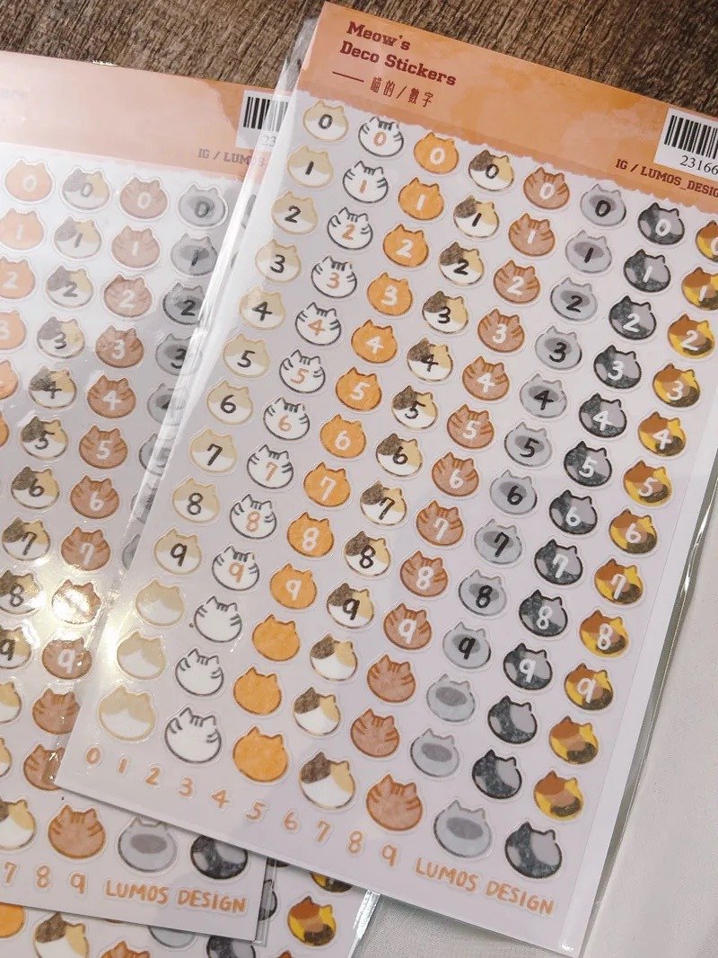 喵的 數字 割型防水貼紙 - 貼紙 - 塑膠 多色