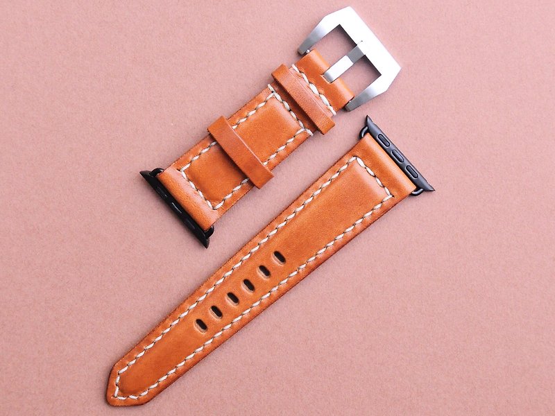 Apple Watch 42mm strap well stitched leather material package free lettering handmade bag couple gift simple and practical Italian leather vegetable tanned leather leather DIY genuine leather cowhide customized Valentine’s Day gift - นาฬิกาผู้หญิง - หนังแท้ สีนำ้ตาล