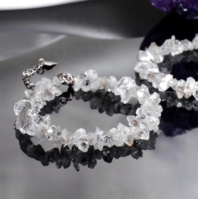 Shining Diamond Double Pointed Crystal Bracelet │ Adjustable Bracelet High Frequency Crystal Purification Qi Field Spiritual Healing - สร้อยข้อมือ - คริสตัล ขาว
