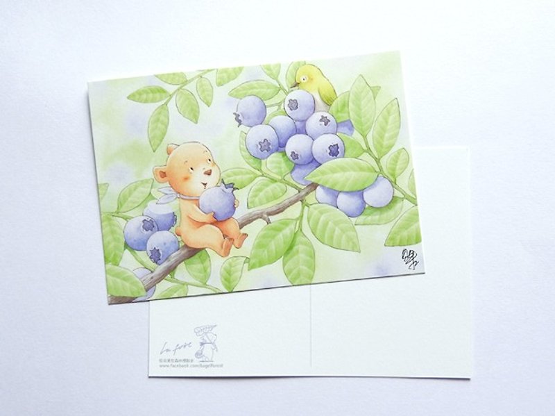 貝果插畫明信片「藍莓－小熊莓果精靈」 - 卡片/明信片 - 紙 藍色