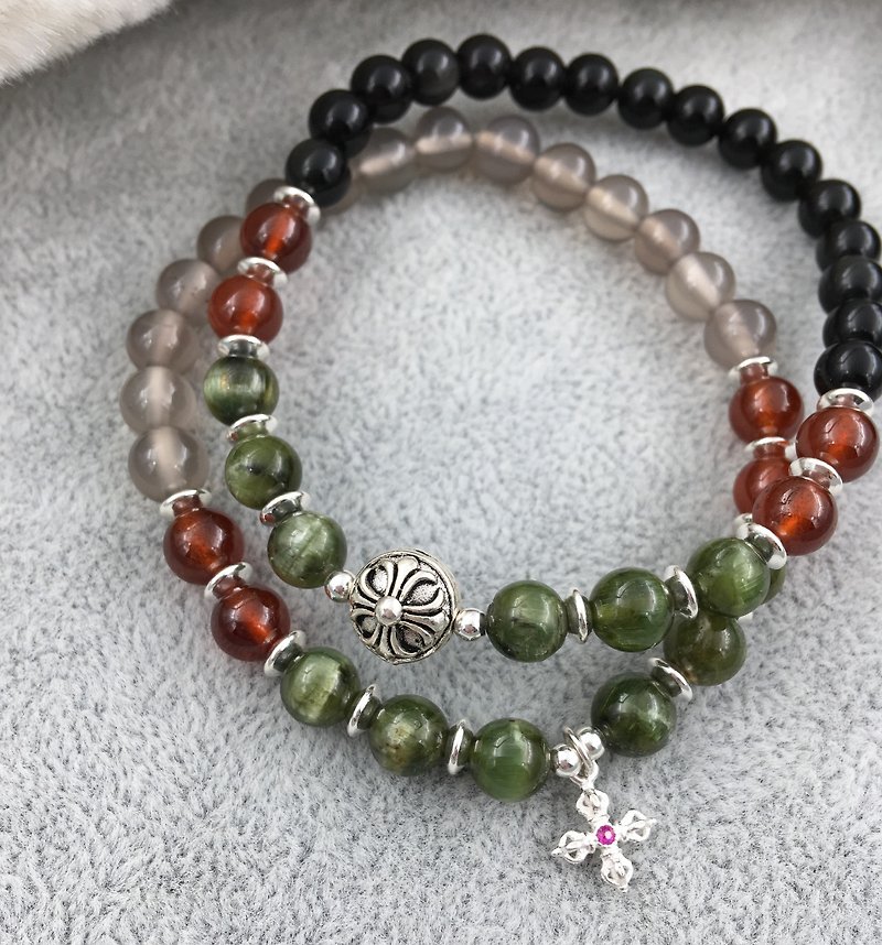 ♦ My.Crystal ♦ ♦ guardian cat green tourmaline + orange pomegranate Bracelet (double bar closing purchase page) - Earrings & Clip-ons - Gemstone Green