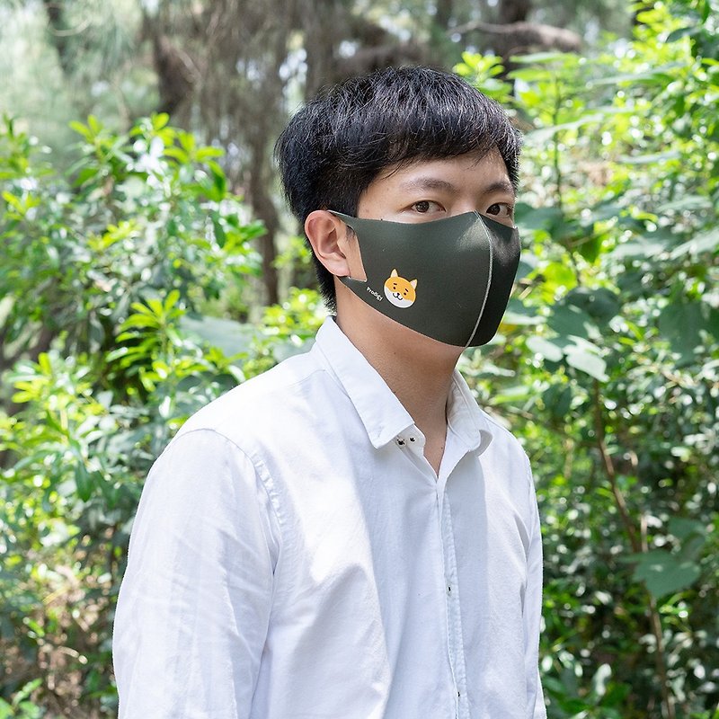 [Pay attention to export suspension before 4.30] Shiba Inu dark green 3D breathable mask - Face Masks - Other Materials Multicolor