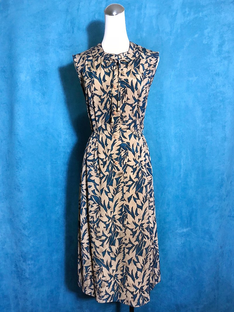 Turkey blue woven sleeveless vintage dress / bring back VINTAGE - One Piece Dresses - Polyester Khaki