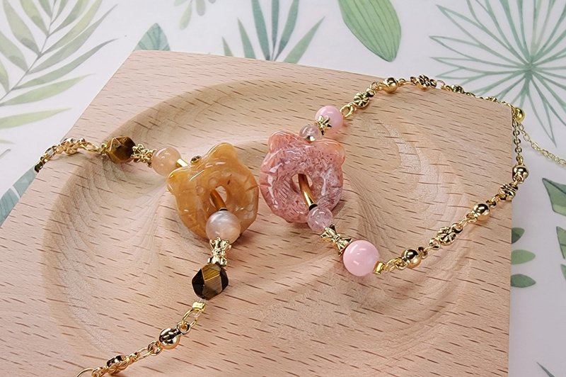 Six Cats Natural Stone Coral Jade Tiger Your Peace 14K Gold-filled Bracelet Gift - Bracelets - Semi-Precious Stones 