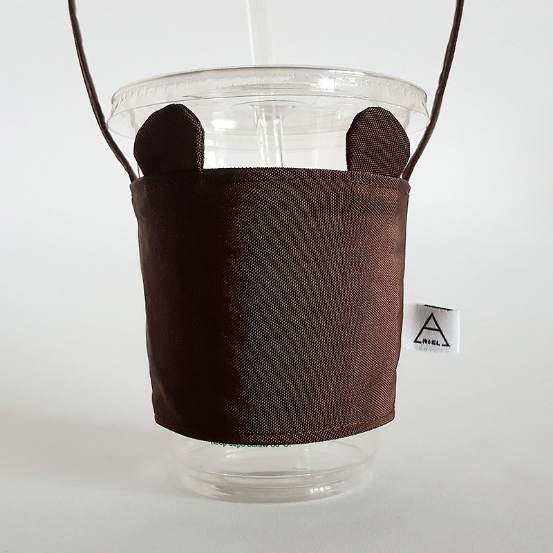 Ariel's wonderland/Eco-friendly drink cup bag/Chocolate bear - ถุงใส่กระติกนำ้ - ผ้าฝ้าย/ผ้าลินิน สีนำ้ตาล