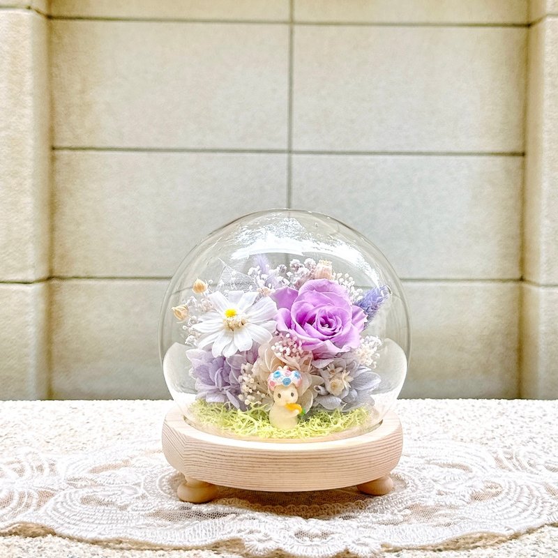 Rabbit and Corolla/Eternal Flower/Dried Flower/Night Light/Glass Cup/Glass Shade - ช่อดอกไม้แห้ง - พืช/ดอกไม้ หลากหลายสี