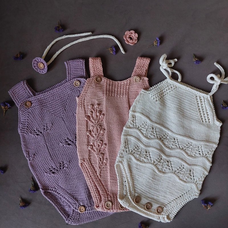 Baby white romper, Pink cotton baby romper, Lilac lace handmade romper. - Other - Cotton & Hemp Multicolor
