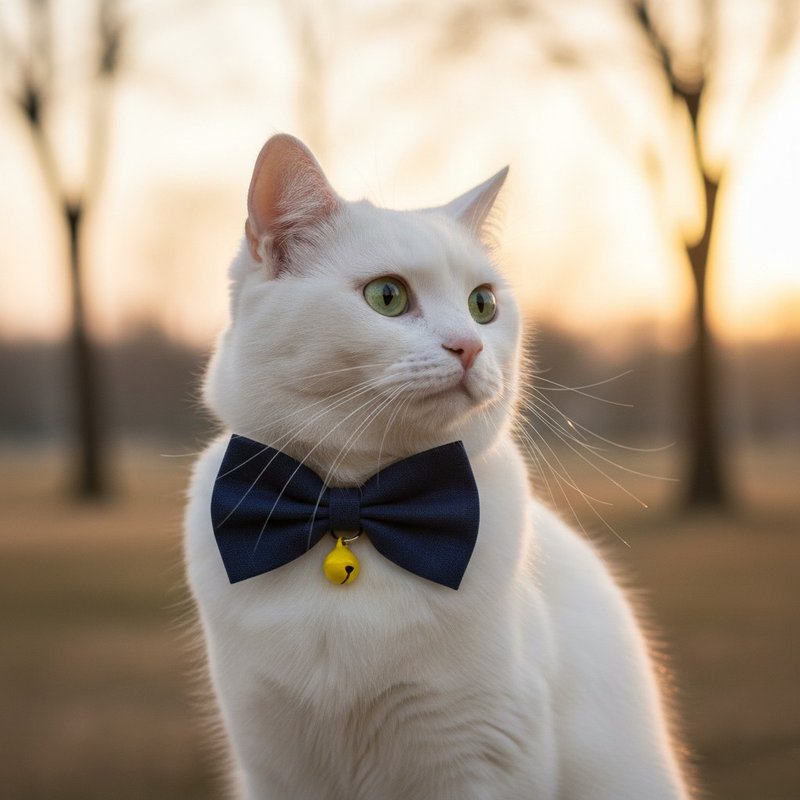 深藍色 蝴蝶結寵物裝飾項圈 貓咪 小型犬 迷你犬 - 項圈/牽繩 - 棉．麻 藍色