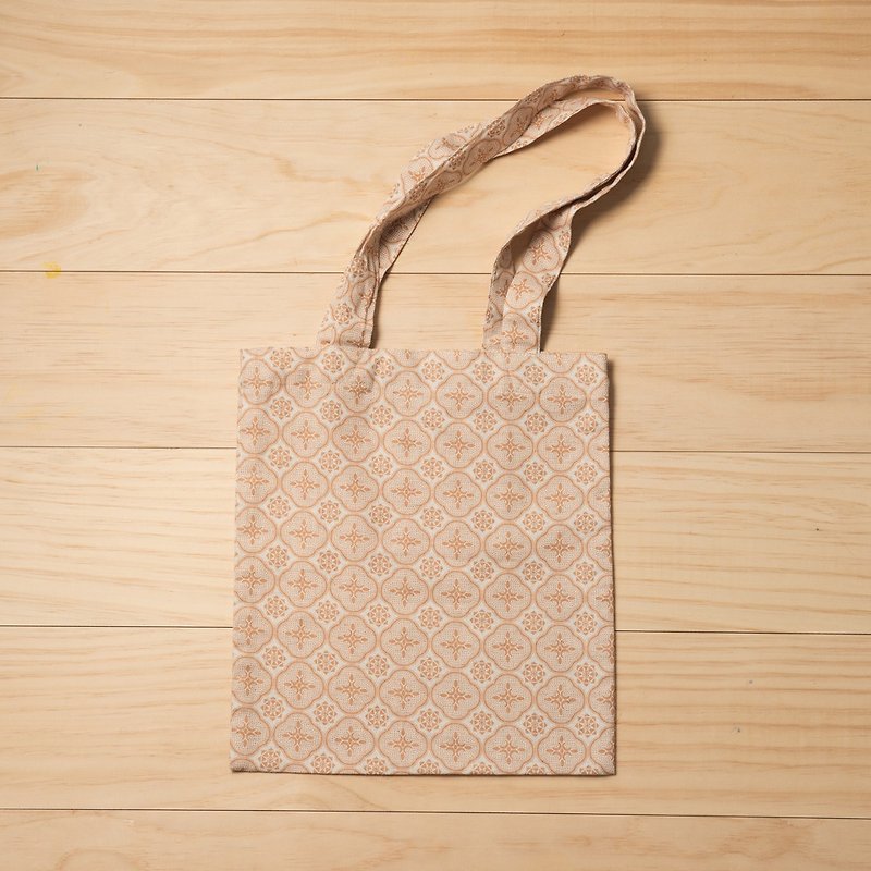 Easy Shopper Bag/Begonia Glass Pattern/Linen Caramel - Handbags & Totes - Cotton & Hemp Yellow